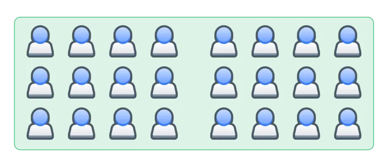 
24 faceless blue humanoids arranged in three rows and two columns.
All 24 are enclosed in a single large box representing a union.