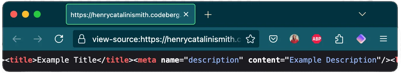 <title>Example Title</title><meta name="description" content="Example Description"/>